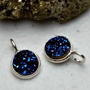 Druzy Drusy Charm Blue 8mm Round Bezel