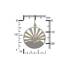 Mountain Range Pendant with Bronze Sun Rays - C3114, Hiking, Nature Charms, Celestial Charms