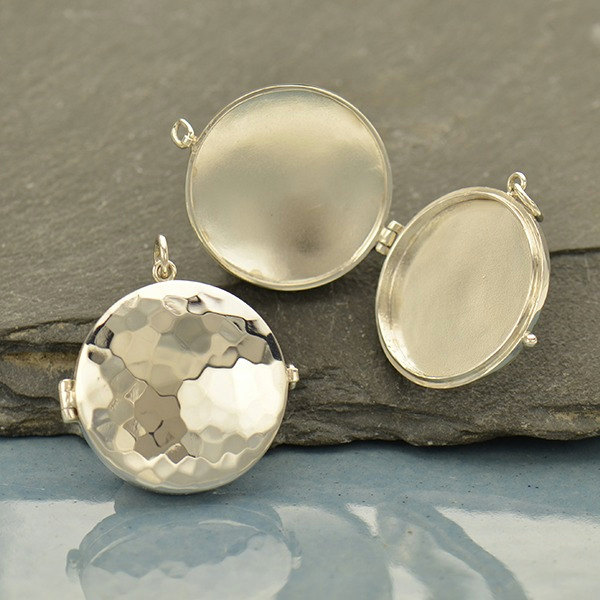 Large Round Locket with Hammer Finish - C3094, Keepsake, Photos, Momento