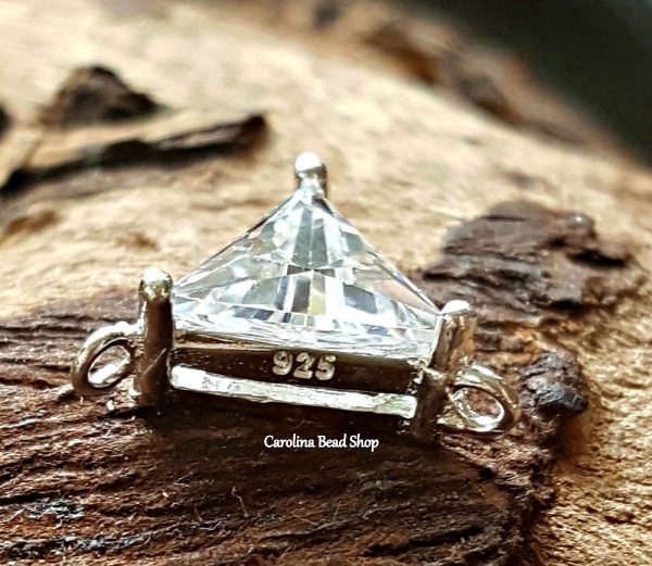 CZ Y-Link - 7mm Triangle Crystal Sterling Silver Y Links -  Links, Connector Charms