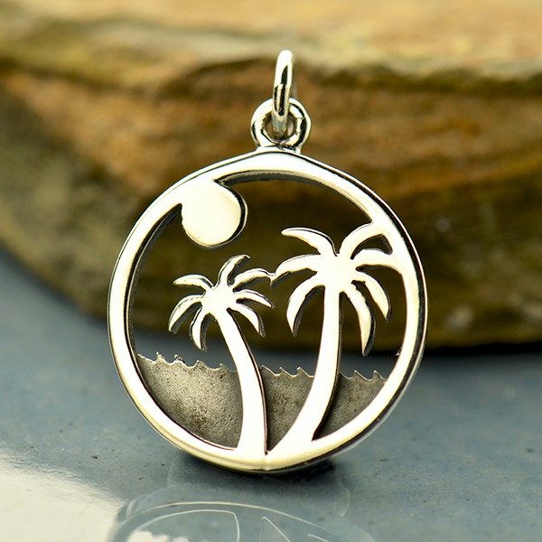 Palm Tree Charm on Island - C1789, Beach Charm, Sealife, Nautical