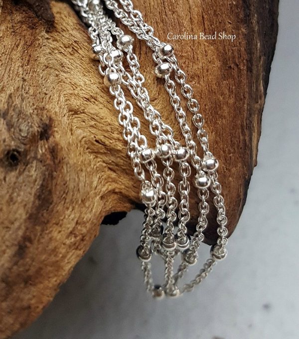 1.3mm Saturn Cable Chain Necklace with 4mm Beads, Sterling Silver,