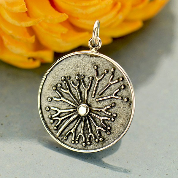 Granulation Dandelion Charm -  C3127, Sterling Silver, Gift for Mom, Sister