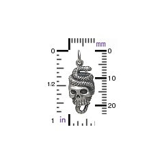 Snake and Skull Pendant  -  C1785, Sterling Silver, Bones, Skulls, Skeleton, Day of the Dead