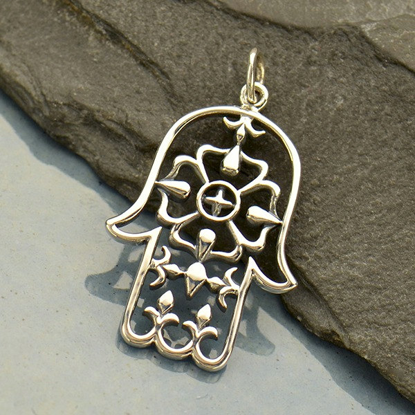 Sterling Silver Large Hamsa Hand Pendant - C1818, Hand of God, Hand of Fatima