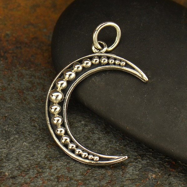 Crescent Moon with Granulation Charm - Sterling Silver  - C3140, Celestial Charms