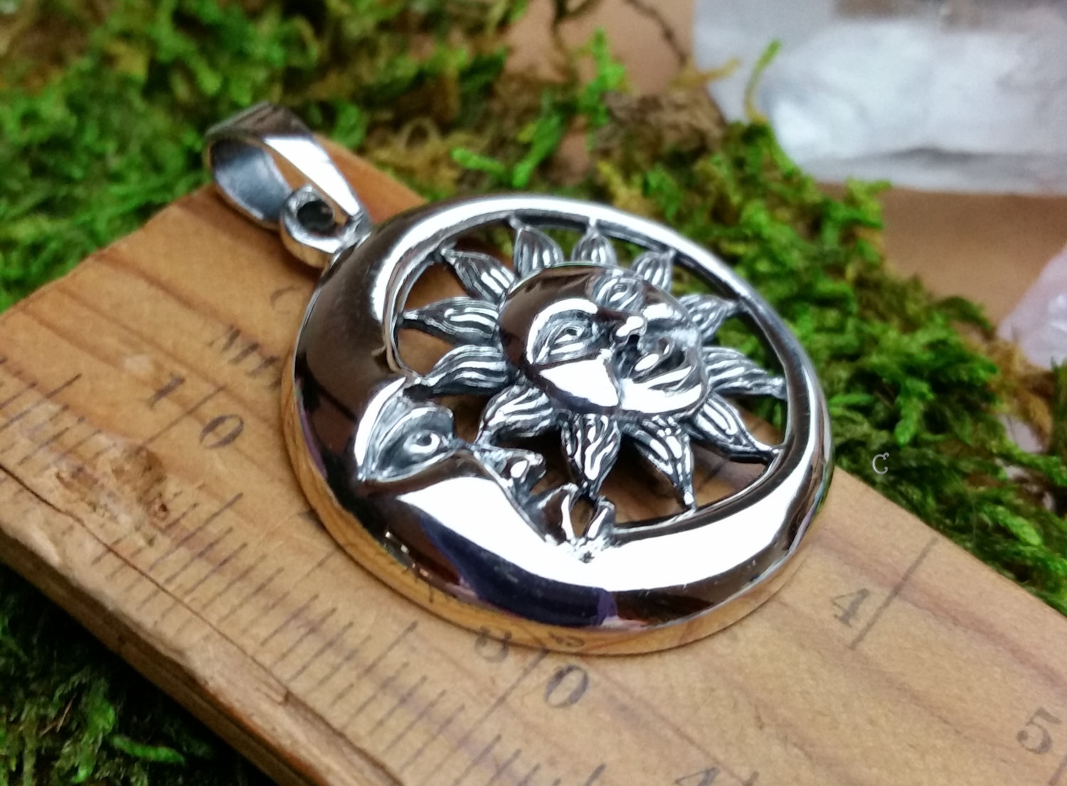 The Joining of Two, Sterling Silver Pendant - Sun, Moon, Celestial Collection, Unity