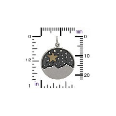 Mountain Pendant with Bronze Star or Bronze Moon - Sterling Silver