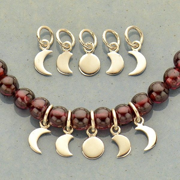 Sterling Silver Moon Phase Charm Set - 5 Moon Charms - C3159, Celestial Charms