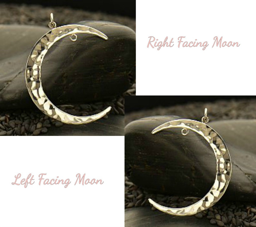 Silver Moon Pendant - Left or Right Facing with Fixed Jump Ring, Celestial Collection