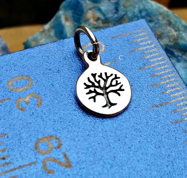 Etched Tree Charm = Tree of Life, Sterling Silver