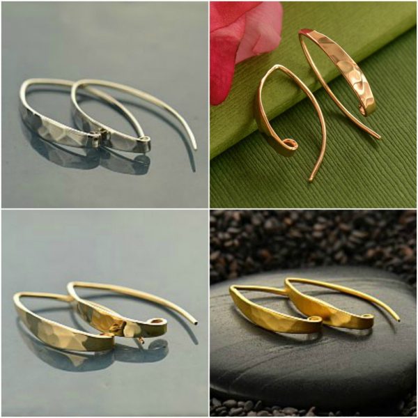 Contemporary Hammered Earrings, C2197, Sterling Silver, 18k Rose Gold,  Natural Bronze & 24k Gold Plated