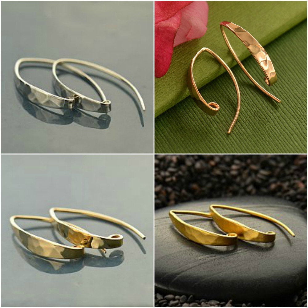 Contemporary Hammered Earrings, C2197, Sterling Silver, 18k Rose Gold,  Natural Bronze & 24k Gold Plated