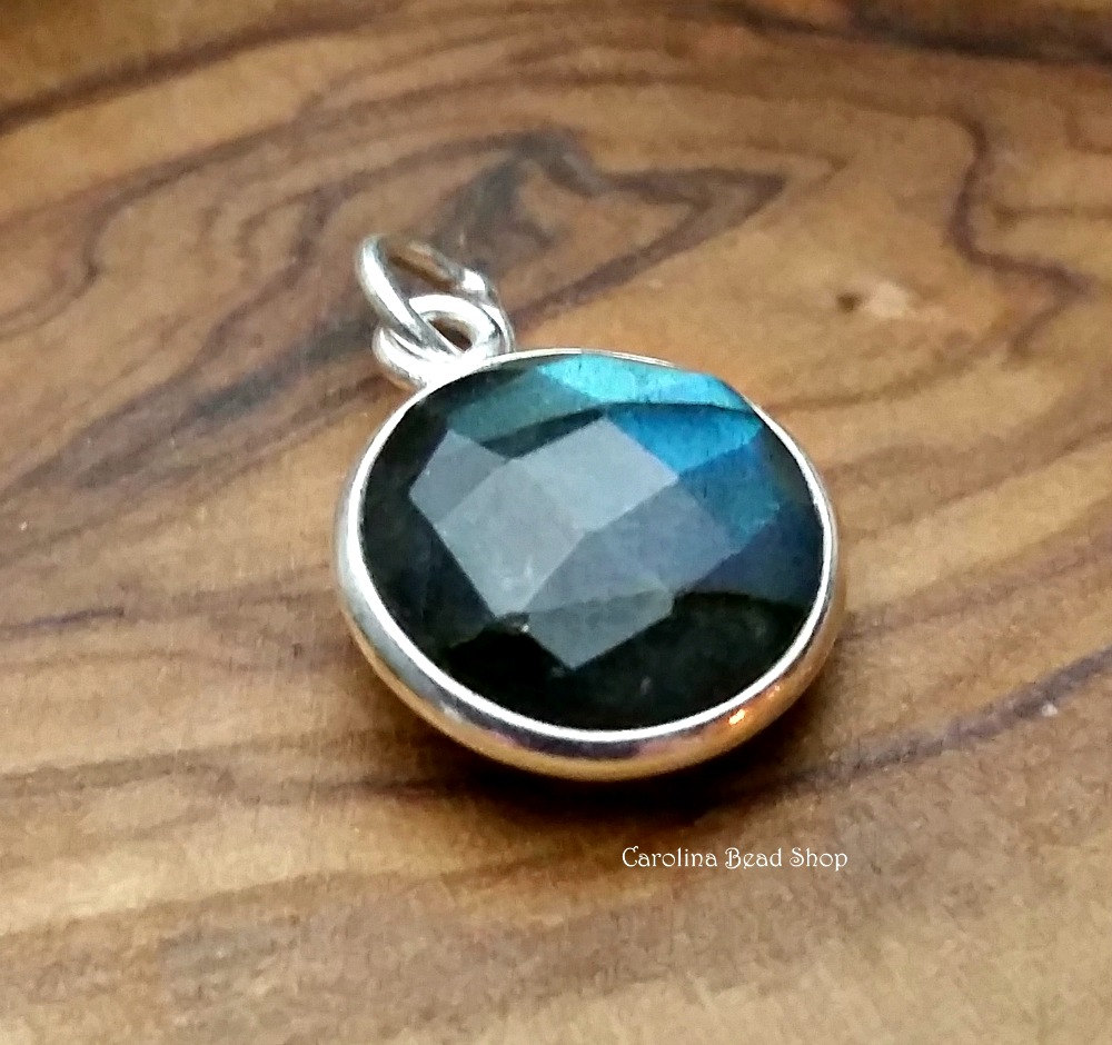 Labradorite Round 11mm Bezel Charms - Gemstone Dangles