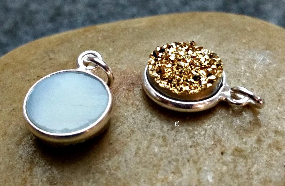 Druzy Pendant Charm 11mm Gold Round Sterling Silver Bezel