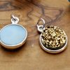 Druzy Pendant Charm 11mm Gold Round Sterling Silver Bezel