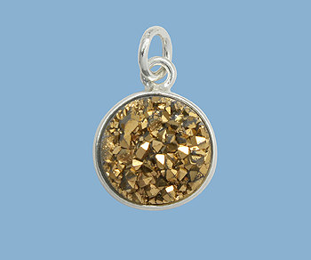 Druzy Pendant Charm 11mm Gold Round Sterling Silver Bezel