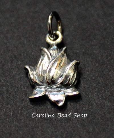 Sterling Silver Textured Lotus Blossom Charm - C952