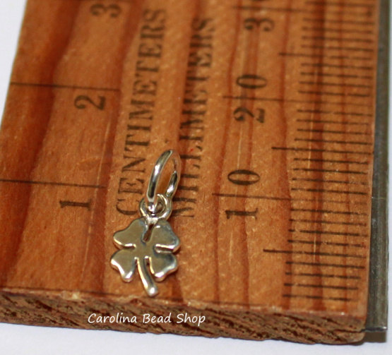 Tiny Four Leaf Lucky Clover Sterling Silver Charm - C976, Good Luck Charms, Lucky, Luck of the Irish