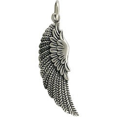 Ribbed Angel Wing Large Sterling Silver - C621, Feather, Angel Wing, Bird Wing, Wing Pendant