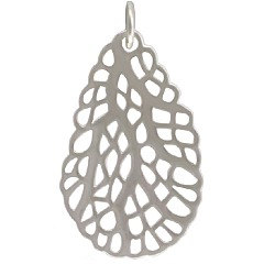 Sterling Silver Teardrop Sea Fan Charm - C1078, Nautical, Beach, Ocean, Sealife