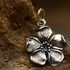 Sterling Silver Large Cherry Blossom Charm - Flowers, Woodlands,