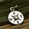 Sterling Silver Compass Charm with 1-pt. Diamond - Navy, Nautical, Wind, Charts, Maps