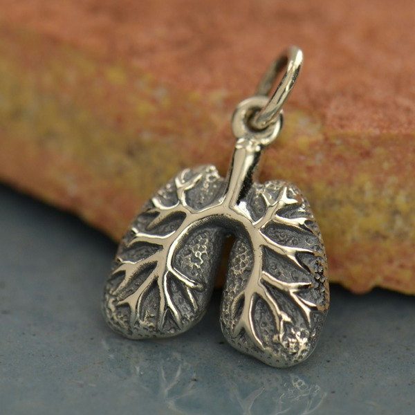 Sterling Silver Lungs Charm - Lifelike Lungs, Human Organ, Nurse - Doctor Charms, Awareness, Respiratory Therapy