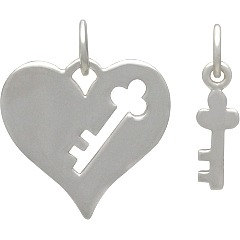 Sterling Silver Mother Daughter Heart & Key Cutout Set, C1469, Stamping Charm, New Mom