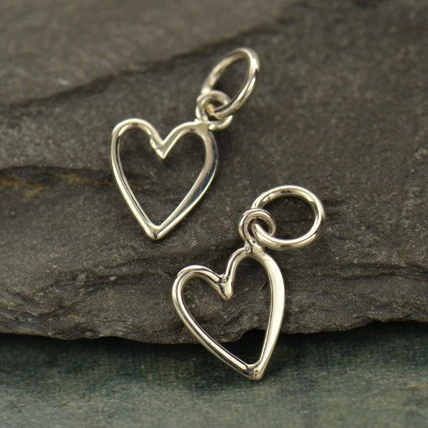 Sterling Silver Open Heart Charm - C2769, Tiny Heart Charms, Love, Romance