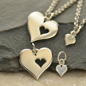 Mother Daughter Heart & Heart Cutout Set, C1398, Sterling Silver, Stamping Charm, New Mom