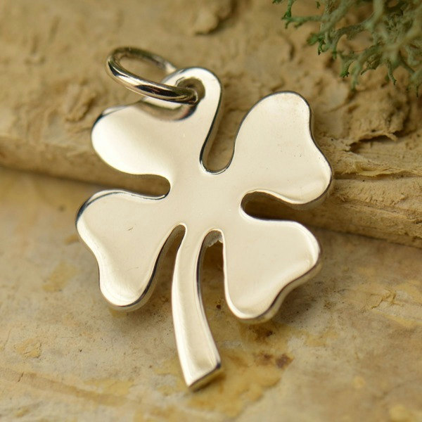 Four Leaf LuckClover Charm Sterling Silver Large  - C1115, Good Luck Charms, Woodlands