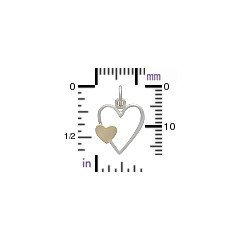 Open Heart with Bronze Heart Charm  -  C2972, Sterling Silver, Open Heart