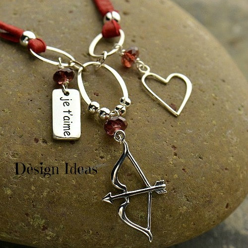 Open Heart with Bronze Heart Charm  -  C2972, Sterling Silver, Open Heart