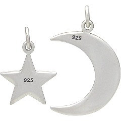 Sterling Silver Love You to the Moon and Back Star and Moon Set - Stamped Charms, Children, Quote Charms, New Mom, Celestial Charms, C1524