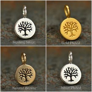 Tiny Charm with Etched Tree -Woodlands, C1148, Choose From Sterling Silver, Bronze, Gold Plated, Silver Plated