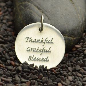Thankful Quote Charm Sterling Silver - C2862, Thankful, Grateful, Blessed, Stamped Charms