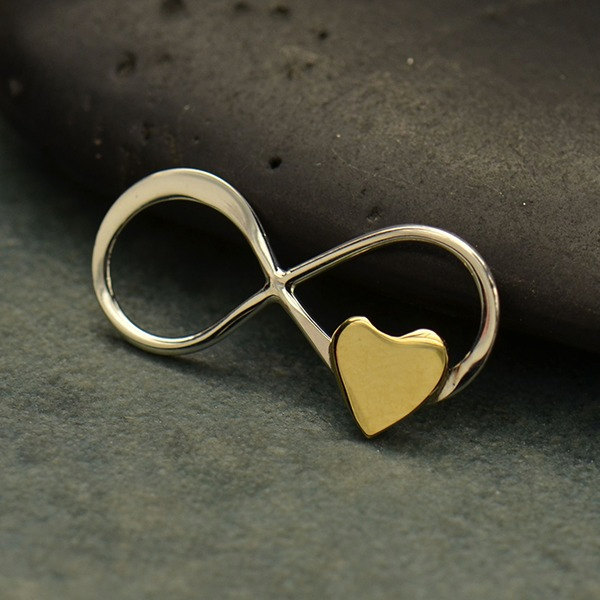 Infinity Link With Tiny Bronze Heart - C2997, Figure eight Infinity Charm, Connector Links, Bridal Collection, Bridesmaid Gift