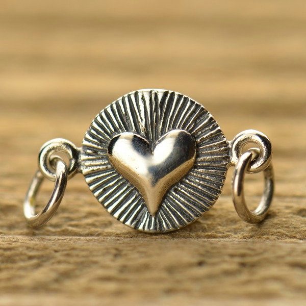 Heart with Scoring Link Sterling Silver - C1361, Bracelet Links, Connector Charm, Sideways Charms