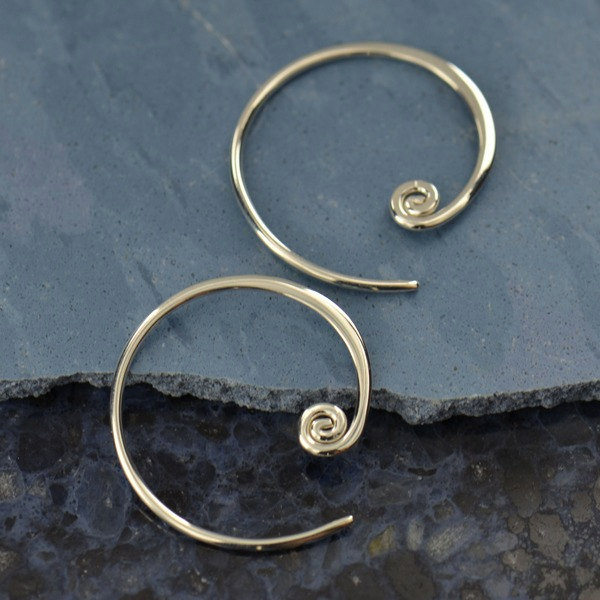 Curled Hoop Earring Finding - CT2604, Choose From Natural Bronze Or Sterling Silver - Findings, Hoop Style