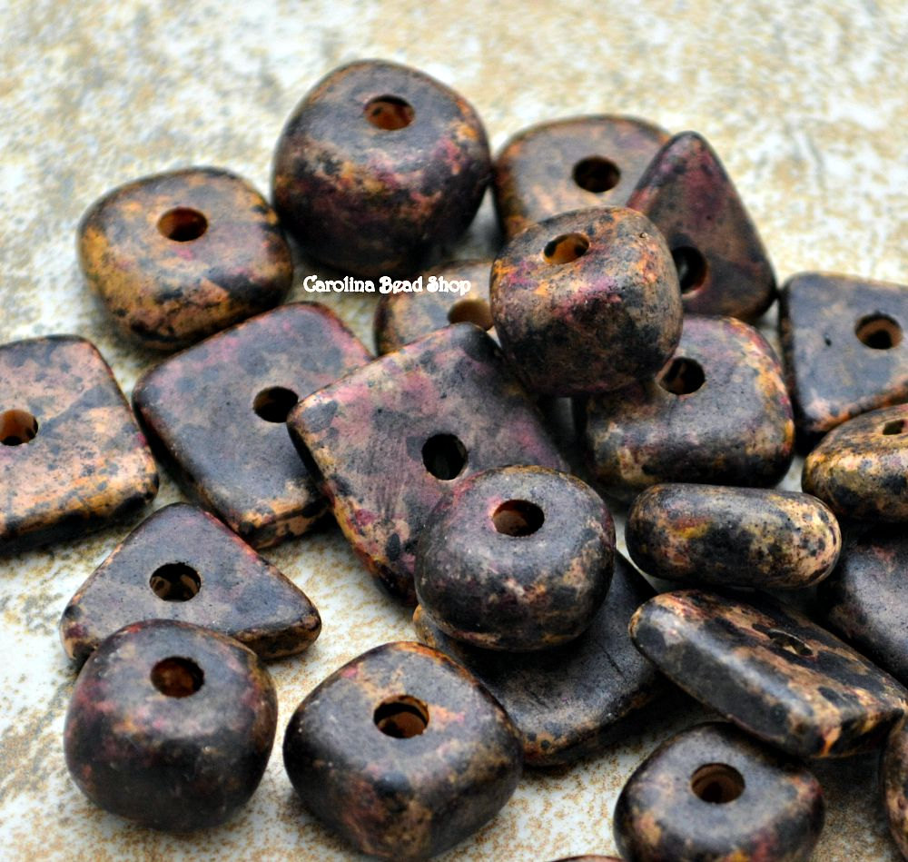 10g Mykonos Multi Color Pebbles 8-13mm  - Autumn Rust - Greek Ceramic Beads