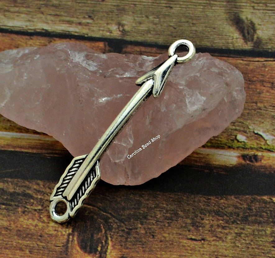 Arrow Connector Charm - Antique Silver Plated, Archery, Hunter, Sportsman, Southwest