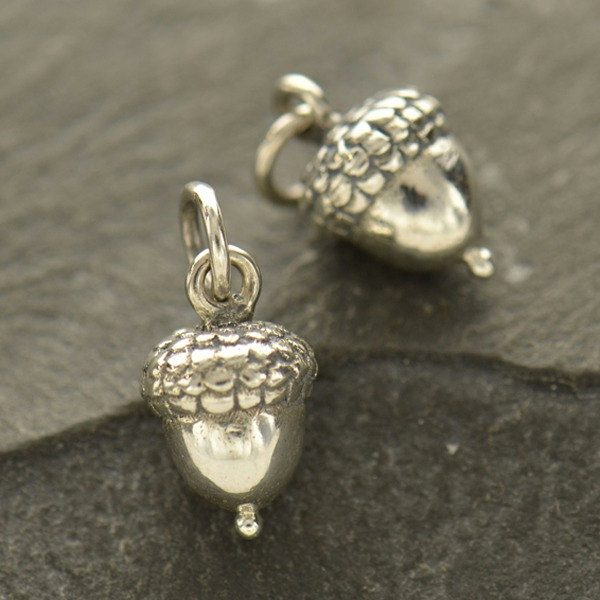 Sterling Silver Acorn Charm - C626, Trees, Woodlands, Autumn, Good Luck, Success