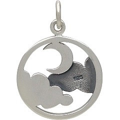 Moon and Cloud Pendant - C1642, Sterling Silver, Celestial Charms, Crescent Moon, Clouds