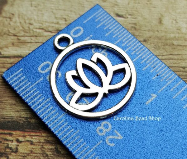 Lotus Flower Charm 5PK - Antique Silver Zinc Alloy, Zen, Meditation, Yoga Charms