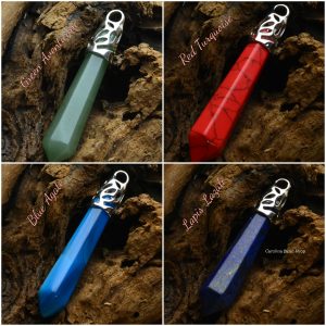 Natural Stone Hexahedron Pendulum Pendant - Red Turquoise, Green Aventurine, Lapis Lazuli, Blue Agate