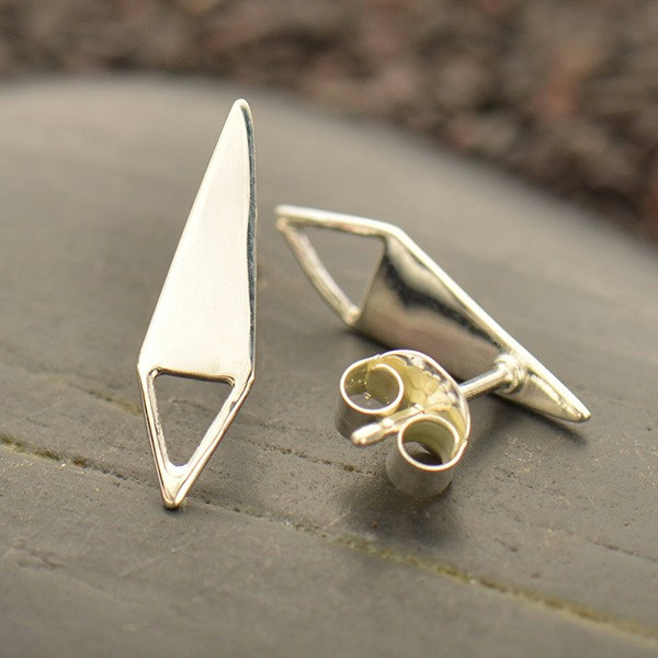 Triangle Post Earrings with Open Triangle Loop - C3042, Sterling Silver
