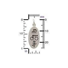 Triathlon Symbols Fitness Charm - Sterling Silver, - Stamped Charm, Words, C1492