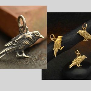 Sterling Silver Raven Charm, Natural Bronze Raven Charm - C6000