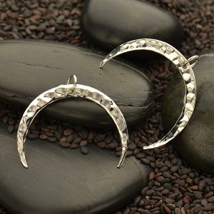 Sterling Silver Hammered Crescent Moon Pendants - Large Crescent Moon Charm